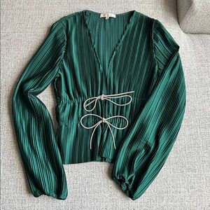Wayf Payton Tie-Front Blouse in Emerald Green